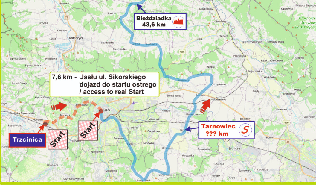 Fragment mapy wyścigu obejmujący Szebnie