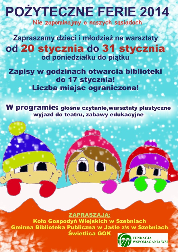 Ferie 2014 w GBP w Jaśle z/s w Szebniach - plakat